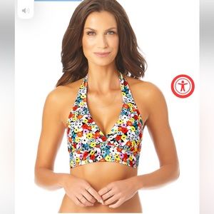 Anne Cole NWT size  L floral halter neck bikini top MSRP $58